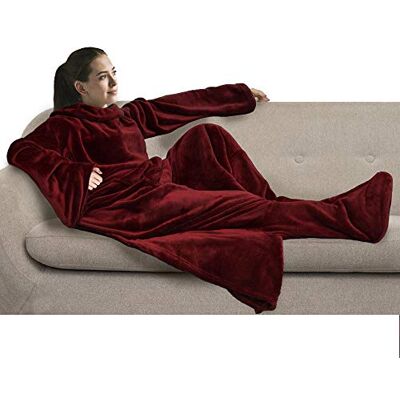PAVILIA Fleecedecke mit Ärmeln und Fußtaschen für Damen und Herren, Erwachsene, tragbare Decke, Überwurf, warm, extra weiche Schlafdecke mit Füßen, Geschenk für Frauen und Mutter (Burgunderrot) PAVILIA Fleecedecke mit Ärmeln und Fußtaschen für Damen und Herren, Erwachsene, tragbare Decke, Überwurf, warm, extra weiche Schlafdecke mit Füßen, Geschenk für Frauen und Mutter (Burgunderrot)