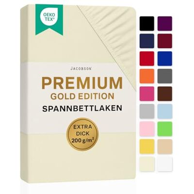 JACOBSON Premium Topper Spannbettlaken 200 g/m² Jersey Baumwolle mit Elasthan (Topper 90x200-100x200 cm, Natur) JACOBSON Premium Topper Spannbettlaken 200 g/m² Jersey Baumwolle mit Elasthan (Topper 90x200-100x200 cm, Natur)