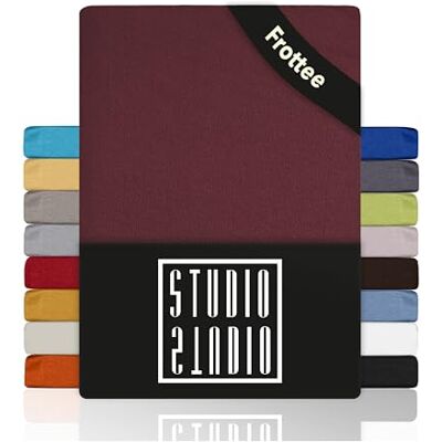 STUDIO Basic Frottee Spannbettlaken 200x200cm – weiches Frottee-Spannbetttuch aus 80 % Baumwolle & 20 % Polyester – Bordeaux – Öko-Tex Zertifiziert, bügelfrei & elastisch – für Matratzen 15–25cm STUDIO Basic Frottee Spannbettlaken 200x200cm – weiches Frottee-Spannbetttuch aus 80 % Baumwolle & 20 % Polyester – Bordeaux – Öko-Tex Zertifiziert, bügelfrei & elastisch – für Matratzen 15–25cm