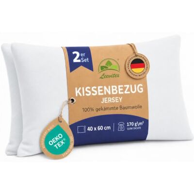 leevitex Kissenbezug 40x60cm 2er Set Weiß 100% Baumwolle Jersey Öko-Tex Zertifiziert · Nackenkissenbezug · Kopfkissenbezug & Kissenhülle · verdeckter Reißverschluss · 170 g/m² leevitex Kissenbezug 40x60cm 2er Set Weiß 100% Baumwolle Jersey Öko-Tex Zertifiziert · Nackenkissenbezug · Kopfkissenbezug & Kissenhülle · verdeckter Reißverschluss · 170 g/m²