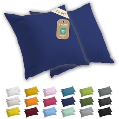 Lavea ® 2er Set Kissenbezug 40x40 Royalblau 100% Baumwolle Jersey – Weiche Kissenhülle & Kopfkissenbezüge, OEKO-TEX® Standard Lavea ® 2er Set Kissenbezug 40x40 Royalblau 100% Baumwolle Jersey – Weiche Kissenhülle & Kopfkissenbezüge, OEKO-TEX® Standard