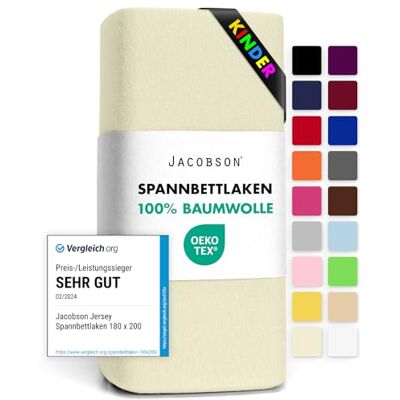 JACOBSON Jersey Spannbettlaken Spannbetttuch Baumwolle Bettlaken (60x120-70x140 cm, Natur) JACOBSON Jersey Spannbettlaken Spannbetttuch Baumwolle Bettlaken (60x120-70x140 cm, Natur)