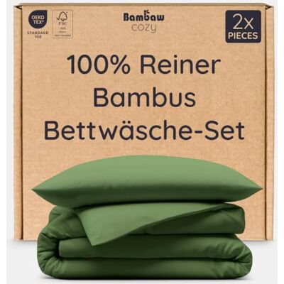 Bambaw Bambus Bettwäsche Set 135x200, 2-Teilig, Sommer Bettbezug 135 x 200 Mit 1x Bambus Kissenbezug 40x80 cm, OEKO-TEX und FSC Zertifiziert, Ohne Mischgewebe (Olivgrün) Bambaw Bambus Bettwäsche Set 135x200, 2-Teilig, Sommer Bettbezug 135 x 200 Mit 1x Bambus Kissenbezug 40x80 cm, OEKO-TEX und FSC Zertifiziert, Ohne Mischgewebe (Olivgrün)