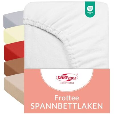 DARYmex Frottee Spannbettlaken 120x200 cm, Baumwolle, bis 20 cm, Weiß Elastisches Spannbetttuch mit Gummizug, 82% Baumwolle, bügelfrei, Öko-Tex 100, Schlafzimmer, Gästezimmer DARYmex Frottee Spannbettlaken 120x200 cm, Baumwolle, bis 20 cm, Weiß Elastisches Spannbetttuch mit Gummizug, 82% Baumwolle, bügelfrei, Öko-Tex 100, Schlafzimmer, Gästezimmer