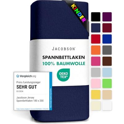 JACOBSON Jersey Spannbettlaken Spannbetttuch Baumwolle Bettlaken (60x120-70x140 cm, Dunkelblau) JACOBSON Jersey Spannbettlaken Spannbetttuch Baumwolle Bettlaken (60x120-70x140 cm, Dunkelblau)