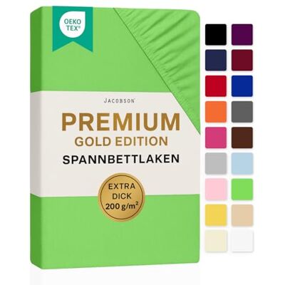 JACOBSON Premium Split-Topper Spannbettlaken 200 g/m² Jersey (Split-Topper 180x200-200x200 cm, Apfelgrün) JACOBSON Premium Split-Topper Spannbettlaken 200 g/m² Jersey (Split-Topper 180x200-200x200 cm, Apfelgrün)