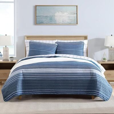 Nautica Coveside Bettwäsche-Set Wendebettwäsche aus Baumwolle, Heimdekoration für alle Jahreszeiten, Bezugsdecke blau, Twin Nautica Coveside Bettwäsche-Set Wendebettwäsche aus Baumwolle, Heimdekoration für alle Jahreszeiten, Bezugsdecke blau, Twin