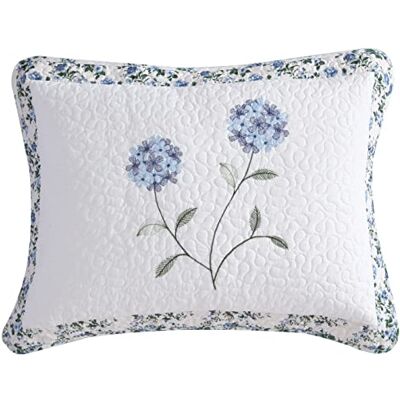 Beatrice Home Fashions Nelke, Gesteppte Tagesdecke, Blumenstickerei, leicht, für alle Jahreszeiten, Standard-Kissenbezug, blau Beatrice Home Fashions Nelke, Gesteppte Tagesdecke, Blumenstickerei, leicht, für alle Jahreszeiten, Standard-Kissenbezug, blau