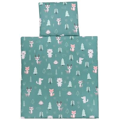 TupTam Wiegenset, Wald/Fuchs/REH/Igel/Bärchen/Grün, 80x80 cm Baby 4-teilig Unisex Bettwäsche-Set: Bettdecke und Kopfkissen mit Bezug TupTam Wiegenset, Wald/Fuchs/REH/Igel/Bärchen/Grün, 80x80 cm Baby 4-teilig Unisex Bettwäsche-Set: Bettdecke und Kopfkissen mit Bezug