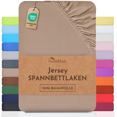 NatureMark Jersey Spannbettlaken, Spannbetttuch 100% Baumwolle in vielen Größen und Farben MARKENQUALITÄT ÖKOTEX Standard 100 200x220 cm +40 Steg Sand/beige NatureMark Jersey Spannbettlaken, Spannbetttuch 100% Baumwolle in vielen Größen und Farben MARKENQUALITÄT ÖKOTEX Standard 100 200x220 cm +40 Steg Sand/beige