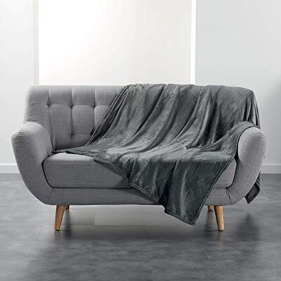 Douceur d'Intérieur Flanou Plaid, Polyester, Grau, 180 x 220 cm Douceur d'Intérieur Flanou Plaid, Polyester, Grau, 180 x 220 cm