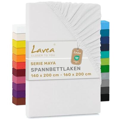 Lavea ® Spannbettlaken 140x200cm 160x200cm Weiß Maya, 100% Jersey Baumwolle – Weiches Spannbetttuch mit Rundumgummi, atmungsaktives Bettlaken für Matratzen bis 20 cm Lavea ® Spannbettlaken 140x200cm 160x200cm Weiß Maya, 100% Jersey Baumwolle – Weiches Spannbetttuch mit Rundumgummi, atmungsaktives Bettlaken für Matratzen bis 20 cm