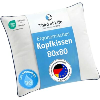 Third of Life Kopfkissen 80x80 inSPIRO, Ergonomisches Kissen, Premium Pillow Made in EU Ideal für Seitenschläfer, Rückenschläfer, Bauchschläfer, HWS Nackenstützkissen 80 x 80 cm, extra hygienisch 95°C waschbar Third of Life Kopfkissen 80x80 inSPIRO, Ergonomisches Kissen, Premium Pillow Made in EU Ideal für Seitenschläfer, Rückenschläfer, Bauchschläfer, HWS Nackenstützkissen 80 x 80 cm, extra hygienisch 95°C waschbar
