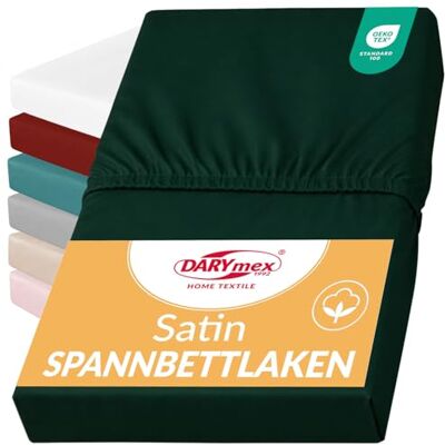DARYmex Spannbettlaken, Baumwoll-Satin, 200x220 cm, bis 20 cm, Flaschengrün Satin Spannbetttuch, glatt und glänzend, 100% Baumwolle, Satinwebung, für Schlafzimmer, Gästezimmer, Hotel DARYmex Spannbettlaken, Baumwoll-Satin, 200x220 cm, bis 20 cm, Flaschengrün Satin Spannbetttuch, glatt und glänzend, 100% Baumwolle, Satinwebung, für Schlafzimmer, Gästezimmer, Hotel