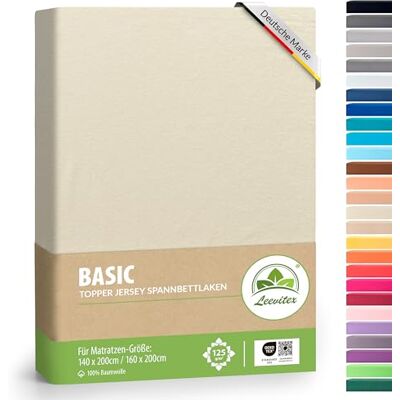 leevitex Topper Spannbettlaken, 140x200cm 160x200cm, 18 cm Steghöhe, 100% Jersey Baumwolle, Topper Spannbetttuch, Oeko-Tex Standard 100, Naturweiß/Creme leevitex Topper Spannbettlaken, 140x200cm 160x200cm, 18 cm Steghöhe, 100% Jersey Baumwolle, Topper Spannbetttuch, Oeko-Tex Standard 100, Naturweiß/Creme