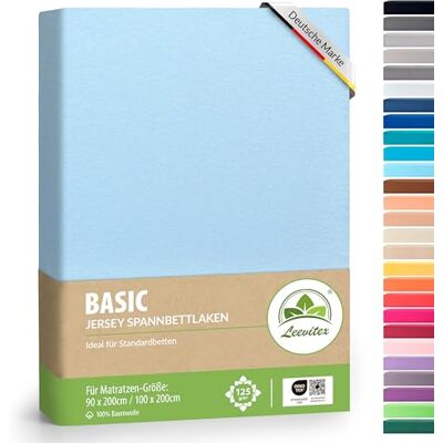 leevitex ® Spannbettlaken 90x200cm 100x200cm Spannbetttuch Bettlaken 100% Jersey Baumwolle Matratzenhöhe bis 25 cm Öko-tex Hellblau/Himmelblau leevitex ® Spannbettlaken 90x200cm 100x200cm Spannbetttuch Bettlaken 100% Jersey Baumwolle Matratzenhöhe bis 25 cm Öko-tex Hellblau/Himmelblau