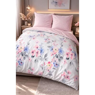 Leonado Vicenti Wendebettwäsche 4-teilig 135x200 cm 100% Baumwolle Renforcé – Blumenmuster Weiß mit Rosa & Blau – 2X Bettbezug & 2X 80x80 cm Kissenbezug – Mit Reißverschluss – ÖKO-TEX Standard 100 Leonado Vicenti Wendebettwäsche 4-teilig 135x200 cm 100% Baumwolle Renforcé – Blumenmuster Weiß mit Rosa & Blau – 2X Bettbezug & 2X 80x80 cm Kissenbezug – Mit Reißverschluss – ÖKO-TEX Standard 100
