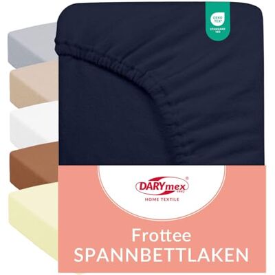 DARYmex Frottee Spannbettlaken 90x200, Baumwolle, bis 20 cm, Marineblau Elastisches Spannbetttuch mit Gummizug, 82% Baumwolle, bügelfrei, Öko-Tex Standard 100, Schlaf- & Gästezimmer DARYmex Frottee Spannbettlaken 90x200, Baumwolle, bis 20 cm, Marineblau Elastisches Spannbetttuch mit Gummizug, 82% Baumwolle, bügelfrei, Öko-Tex Standard 100, Schlaf- & Gästezimmer