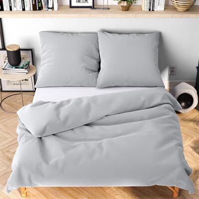 Wolkenfeld Mikrofaser Bettwäsche 200x200 cm – Kuschelig Weich, Bügelfrei & Doppelt Gebürstet – Oeko-TEX Bettwäsche-Sets – 1x Bettbezug 200x200 + 2X Kissenbezug 80x80 – Hellgrau Wolkenfeld Mikrofaser Bettwäsche 200x200 cm – Kuschelig Weich, Bügelfrei & Doppelt Gebürstet – Oeko-TEX Bettwäsche-Sets – 1x Bettbezug 200x200 + 2X Kissenbezug 80x80 – Hellgrau