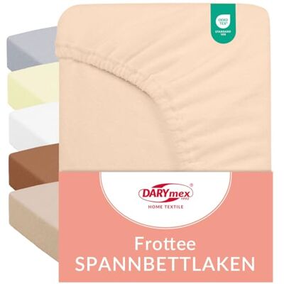 DARYmex Frottee Spannbettlaken 140x200 cm, Baumwolle, bis 20 cm, Helllachs Elastisches Spannbetttuch mit Gummizug, 82% Baumwolle 18% Polyester, bügelfrei, Öko-Tex Standard 100 DARYmex Frottee Spannbettlaken 140x200 cm, Baumwolle, bis 20 cm, Helllachs Elastisches Spannbetttuch mit Gummizug, 82% Baumwolle 18% Polyester, bügelfrei, Öko-Tex Standard 100