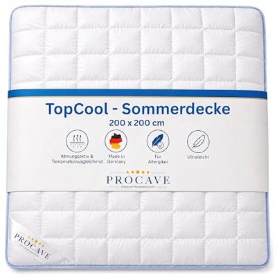 PROCAVE TopCool Sommer-Bettdecke 200x200 cm, atmungsaktiv & kühlend gegen Nachtschwitzen, federleicht, 95 Grad kochfest waschbar, für Allergiker, formstabile Steppung, Made in Germany PROCAVE TopCool Sommer-Bettdecke 200x200 cm, atmungsaktiv & kühlend gegen Nachtschwitzen, federleicht, 95 Grad kochfest waschbar, für Allergiker, formstabile Steppung, Made in Germany