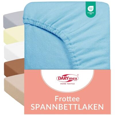 DARYmex Frottee Spannbettlaken 140x200, Baumwolle, bis 20 cm, Blau Elastisches Spannbetttuch mit Gummizug, 82% Baumwolle 18% Polyester, 155 g/m², Öko-Tex Standard 100 DARYmex Frottee Spannbettlaken 140x200, Baumwolle, bis 20 cm, Blau Elastisches Spannbetttuch mit Gummizug, 82% Baumwolle 18% Polyester, 155 g/m², Öko-Tex Standard 100