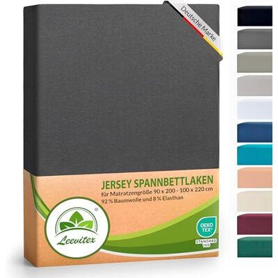 leevitex ® Luxus Elasthan Jersey Spannbettlaken 90x200 – 100x220 cm Multistretch 250 g/m² 92% Mako-Baumwolle 8% Elasthan 40cm Steghöhe außergewöhnlich hochwertige Ausführung Anthrazit leevitex ® Luxus Elasthan Jersey Spannbettlaken 90x200 – 100x220 cm Multistretch 250 g/m² 92% Mako-Baumwolle 8% Elasthan 40cm Steghöhe außergewöhnlich hochwertige Ausführung Anthrazit