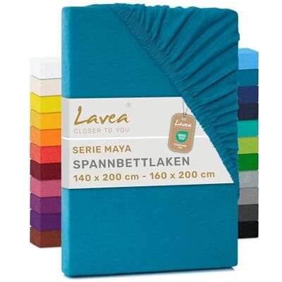 Lavea ® Spannbettlaken 140x200cm 160x200cm Aquamarin Maya, 100% Jersey Baumwolle – Weiches Spannbetttuch mit Rundumgummi, atmungsaktives Bettlaken für Matratzen bis 20 cm Lavea ® Spannbettlaken 140x200cm 160x200cm Aquamarin Maya, 100% Jersey Baumwolle – Weiches Spannbetttuch mit Rundumgummi, atmungsaktives Bettlaken für Matratzen bis 20 cm