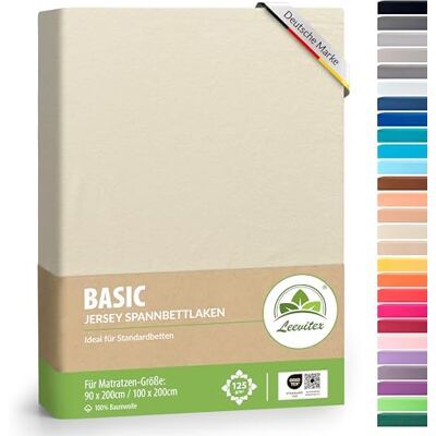 leevitex ® Spannbettlaken 90x200cm 100x200cm Spannbetttuch Bettlaken 100% Jersey Baumwolle Matratzenhöhe bis 25 cm Öko-tex Creme/Naturweiß leevitex ® Spannbettlaken 90x200cm 100x200cm Spannbetttuch Bettlaken 100% Jersey Baumwolle Matratzenhöhe bis 25 cm Öko-tex Creme/Naturweiß