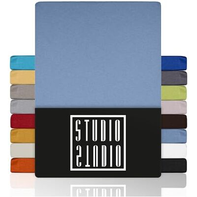 STUDIO Basic Spannbettlaken 90x200 cm Doppelpack – Jersey-Spannbetttuch aus 100 % gekämmter Baumwolle – Mittelblau – Öko-Tex Zertifiziert, bügelfrei & elastisch – für Matratzen 15–25 cm STUDIO Basic Spannbettlaken 90x200 cm Doppelpack – Jersey-Spannbetttuch aus 100 % gekämmter Baumwolle – Mittelblau – Öko-Tex Zertifiziert, bügelfrei & elastisch – für Matratzen 15–25 cm