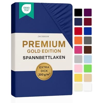 JACOBSON Premium Split-Topper Spannbettlaken 200 g/m² Jersey (Split-Topper 180x200-200x200 cm, Royal Blau) JACOBSON Premium Split-Topper Spannbettlaken 200 g/m² Jersey (Split-Topper 180x200-200x200 cm, Royal Blau)