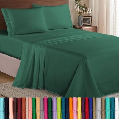 Elegant Comfort Luxuriöses, weiches Bettwäsche-Set, Fadenzahl 1500, ägyptische Qualität, knitterfrei, gemütliches, rundum elastisches Spannbetttuch, Tiefe Tasche, Cal King Size, Jägergrün Elegant Comfort Luxuriöses, weiches Bettwäsche-Set, Fadenzahl 1500, ägyptische Qualität, knitterfrei, gemütliches, rundum elastisches Spannbetttuch, Tiefe Tasche, Cal King Size, Jägergrün