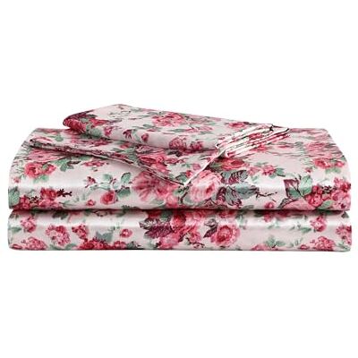 Betsey Johnson Queen Sheets, Luxurious Satin Bedding Set, Smooth & Silky Home Decor (Vintage Floral Pink, Queen) Betsey Johnson Queen Sheets, Luxurious Satin Bedding Set, Smooth & Silky Home Decor (Vintage Floral Pink, Queen)