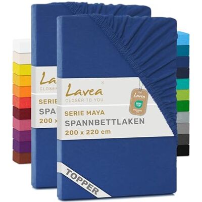 Lavea ® 2er Pack Topper Spannbettlaken 200x220cm – Royalblau 100% Baumwolle Jersey – Für Topper bis 12 cm Höhe – Weich, Formstabil und Langlebig Lavea ® 2er Pack Topper Spannbettlaken 200x220cm – Royalblau 100% Baumwolle Jersey – Für Topper bis 12 cm Höhe – Weich, Formstabil und Langlebig