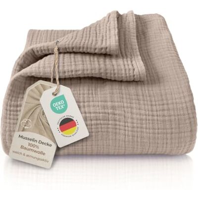 LAYNENBURG Premium Musselin Tagesdecke 150x200-100% Baumwolle extraweiche Baumwolldecke als Kuscheldecke, Bett-Überwurf, Sofa-Überwurf, Couch-Überwurf warme Sofa-Decke (Taupe-Stone) LAYNENBURG Premium Musselin Tagesdecke 150x200-100% Baumwolle extraweiche Baumwolldecke als Kuscheldecke, Bett-Überwurf, Sofa-Überwurf, Couch-Überwurf warme Sofa-Decke (Taupe-Stone)
