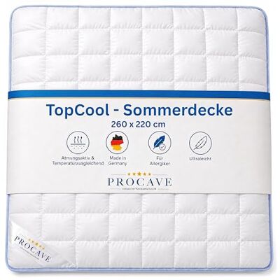 PROCAVE TopCool Sommer-Bettdecke 260x220 cm, atmungsaktiv & kühlend gegen Nachtschwitzen, federleicht, 95 Grad kochfest waschbar, für Allergiker, formstabile Steppung, Made in Germany PROCAVE TopCool Sommer-Bettdecke 260x220 cm, atmungsaktiv & kühlend gegen Nachtschwitzen, federleicht, 95 Grad kochfest waschbar, für Allergiker, formstabile Steppung, Made in Germany