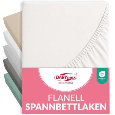 DARYmex Biber Spannbetttuch 200x220, Flanell, Baumwolle, bis 20 cm, Ecru Flanell Spannbettlaken, warm und weich, 160 g/m², Gummizug, für Schlafzimmer und Gästezimmer DARYmex Biber Spannbetttuch 200x220, Flanell, Baumwolle, bis 20 cm, Ecru Flanell Spannbettlaken, warm und weich, 160 g/m², Gummizug, für Schlafzimmer und Gästezimmer