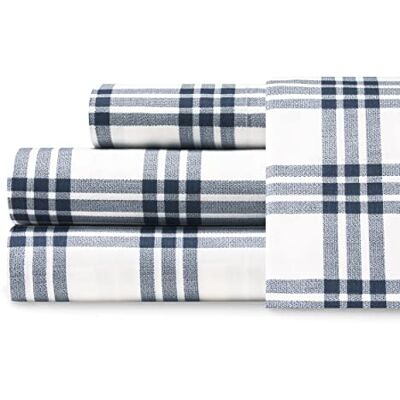 Eddie Bauer Bettlaken Baumwoll-Perkal-Bettwäsche-Set, frisch und cool, stilvolle Heimdekoration, Kariert, Marineblau/Weiß, Full, 4 Eddie Bauer Bettlaken Baumwoll-Perkal-Bettwäsche-Set, frisch und cool, stilvolle Heimdekoration, Kariert, Marineblau/Weiß, Full, 4