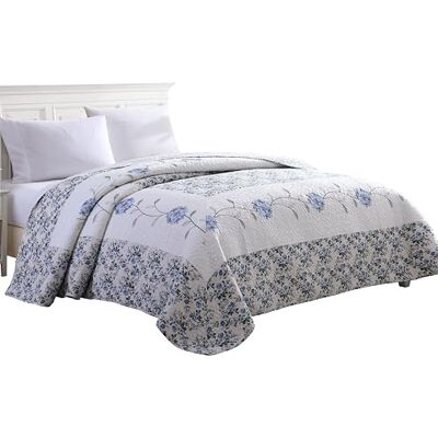 Beatrice Home Fashions Carnation Tagesdecke, gesteppt, mit Blumenmuster, leicht, für alle Jahreszeiten, Queensize-Bett, Blau Beatrice Home Fashions Carnation Tagesdecke, gesteppt, mit Blumenmuster, leicht, für alle Jahreszeiten, Queensize-Bett, Blau