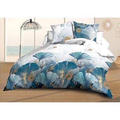 Le linge de Jules Bettbezug 220 x 240 cm + 2 Kissenbezüge, Mikrofaser, weich und strapazierfähig, pflegeleicht, Ginko, Blau Le linge de Jules Bettbezug 220 x 240 cm + 2 Kissenbezüge, Mikrofaser, weich und strapazierfähig, pflegeleicht, Ginko, Blau
