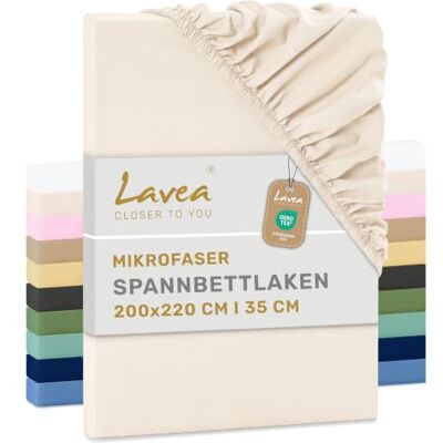 Lavea ® 1er Set Spannbettlaken 200x220 cm Crème Mikrofaser, Bettlaken mit Rundumgummi, für Matratzen bis 35 cm, atmungsaktiv und kühlend, pflegeleicht, Spannbetttücher Lavea ® 1er Set Spannbettlaken 200x220 cm Crème Mikrofaser, Bettlaken mit Rundumgummi, für Matratzen bis 35 cm, atmungsaktiv und kühlend, pflegeleicht, Spannbetttücher