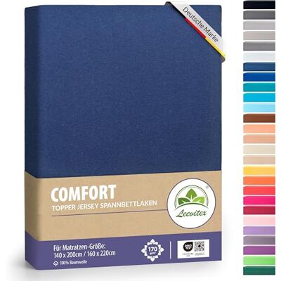 leevitex Premium Topper Boxspringbett Spannbettlaken 100% Mako-Jersey-Baumwolle ÖKO-TEX 170g/m² 140 x 200-160 x 220 Navyblau/Marine 18 cm Steg leevitex Premium Topper Boxspringbett Spannbettlaken 100% Mako-Jersey-Baumwolle ÖKO-TEX 170g/m² 140 x 200-160 x 220 Navyblau/Marine 18 cm Steg