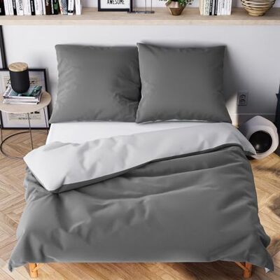 Wolkenfeld Mikrofaser Bettwäsche 155x220 cm – Kuschelig Weich, Bügelfrei & Doppelt Gebürstet – Oeko-TEX Bettwäsche-Sets – 1x Bettbezug 155x220 + 1x Kissenbezug 80x80 – Hellgrau/Dunkelgrau Wolkenfeld Mikrofaser Bettwäsche 155x220 cm – Kuschelig Weich, Bügelfrei & Doppelt Gebürstet – Oeko-TEX Bettwäsche-Sets – 1x Bettbezug 155x220 + 1x Kissenbezug 80x80 – Hellgrau/Dunkelgrau