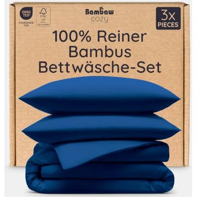 Bambaw Bambu Bettwäsche Set 3 Teilig, Bettdeckenbezug 200x200 cm Mit 2x Anti Akne Kissenbezug 50x75 cm, mit Hotelverschluss, Anti Milben und Hautfreundlich (Marineblau) Bambaw Bambu Bettwäsche Set 3 Teilig, Bettdeckenbezug 200x200 cm Mit 2x Anti Akne Kissenbezug 50x75 cm, mit Hotelverschluss, Anti Milben und Hautfreundlich (Marineblau)