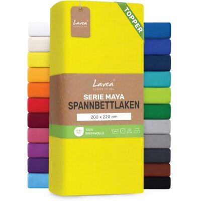 Lavea ® Topper Spannbettlaken 200x220 cm Sonnengelb Maya 100% Jersey Baumwolle – Weiches Spannbetttuch Topper bis 10 cm, atmungsaktives Bettlaken, formstabil & pflegeleicht Lavea ® Topper Spannbettlaken 200x220 cm Sonnengelb Maya 100% Jersey Baumwolle – Weiches Spannbetttuch Topper bis 10 cm, atmungsaktives Bettlaken, formstabil & pflegeleicht