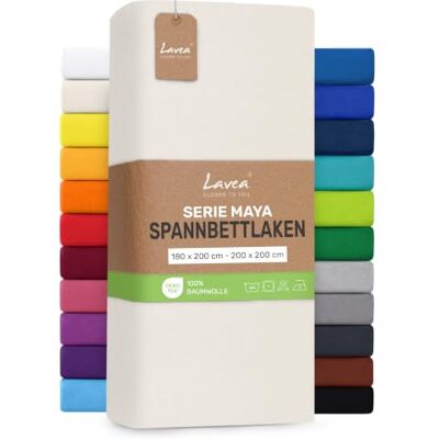 Lavea ® Spannbettlaken 180x200cm 200x200cm Creme Naturweiß Maya, 100% Jersey Baumwolle – Weiches Spannbetttuch mit Rundumgummi, atmungsaktives Bettlaken für Matratzen bis 20 cm Lavea ® Spannbettlaken 180x200cm 200x200cm Creme Naturweiß Maya, 100% Jersey Baumwolle – Weiches Spannbetttuch mit Rundumgummi, atmungsaktives Bettlaken für Matratzen bis 20 cm