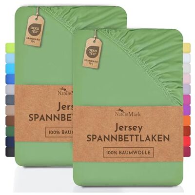 NatureMark 2er Pack Jersey Spannbettlaken, Spannbetttuch 100% Baumwolle in vielen Größen und Farben MARKENQUALITÄT ÖKOTEX Standard 100 200x220 cm +40 Steg Jade NatureMark 2er Pack Jersey Spannbettlaken, Spannbetttuch 100% Baumwolle in vielen Größen und Farben MARKENQUALITÄT ÖKOTEX Standard 100 200x220 cm +40 Steg Jade