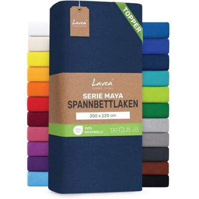 Lavea ® Topper Spannbettlaken 200x220 cm Galaxyblau Maya 100% Jersey Baumwolle – Weiches Spannbetttuch Topper bis 10 cm, atmungsaktives Bettlaken, formstabil & pflegeleicht Lavea ® Topper Spannbettlaken 200x220 cm Galaxyblau Maya 100% Jersey Baumwolle – Weiches Spannbetttuch Topper bis 10 cm, atmungsaktives Bettlaken, formstabil & pflegeleicht