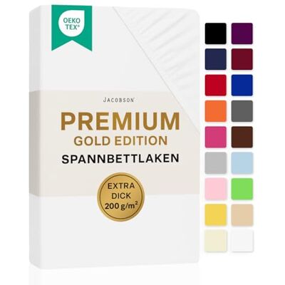 JACOBSON Premium Split-Topper Spannbettlaken 200 g/m² Jersey (Split-Topper 180x200-200x200 cm, Weiß) JACOBSON Premium Split-Topper Spannbettlaken 200 g/m² Jersey (Split-Topper 180x200-200x200 cm, Weiß)