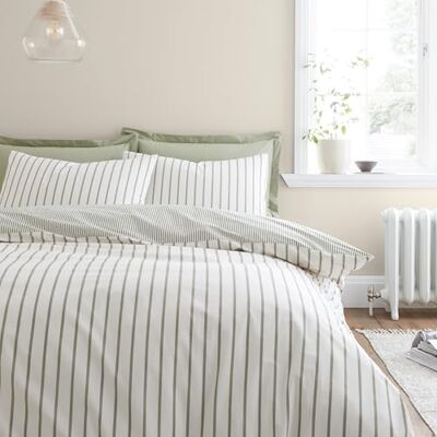 Bianca Hampton Stripe Bettbezug-Set mit Kissenbezügen, Fadenzahl 200, Baumwolle, wendbar, Grün Bianca Hampton Stripe Bettbezug-Set mit Kissenbezügen, Fadenzahl 200, Baumwolle, wendbar, Grün